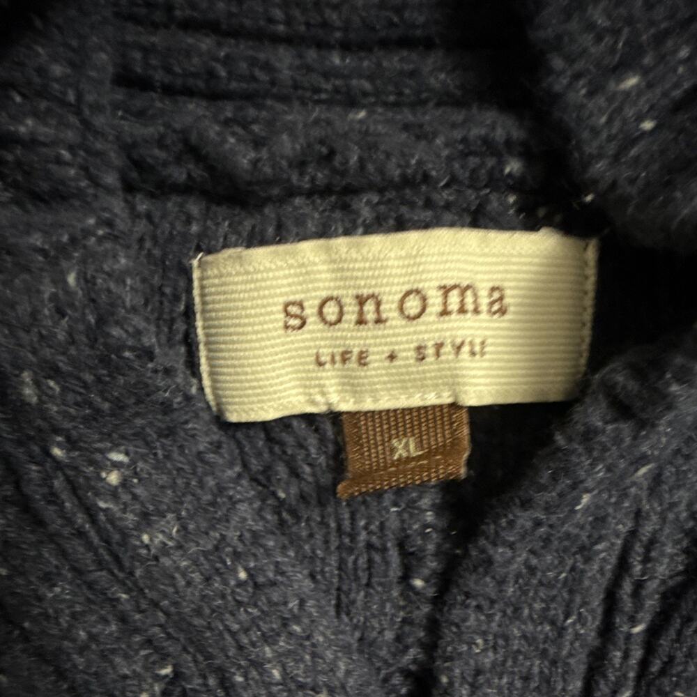 Sonoma Life + Style woman’s Navy Cable-Knit Collared Button Pullover Sweater XL - Picture 2 of 4